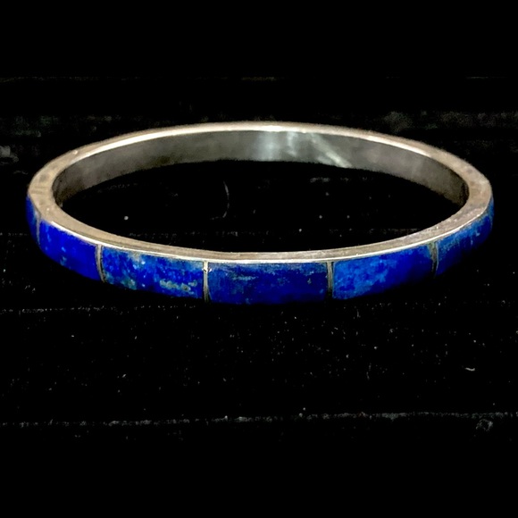 Native American Jewelry - Vintage Native American Sterling Silver & Lapis Inlay Cuff Bracelet